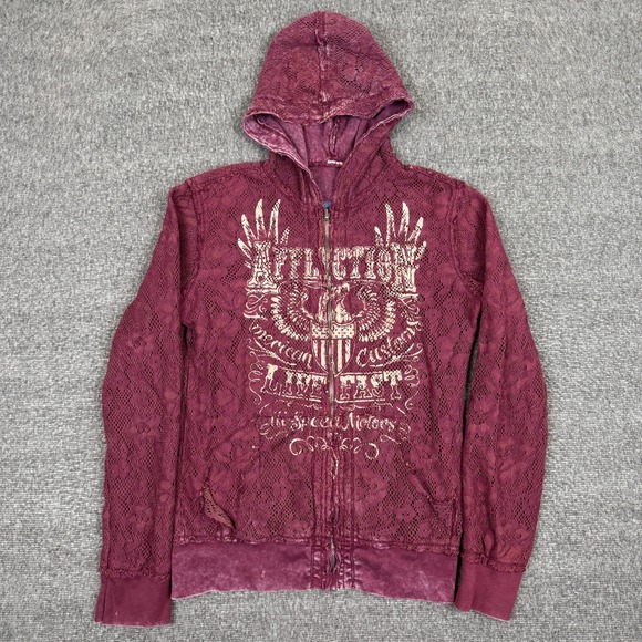 Affliction Tops - Vintage Affiliction Reversible Hoodie Womens Small Red Full Zip Live Fast Y2K